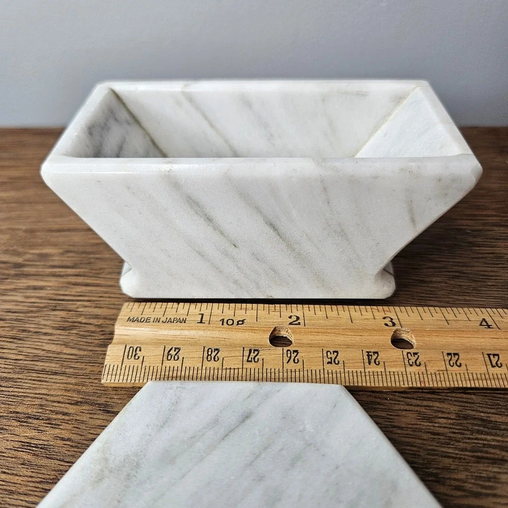 White Marble Hexagon Coasters Set of 5 Matching Caddy Holder Veined Gray Vtg